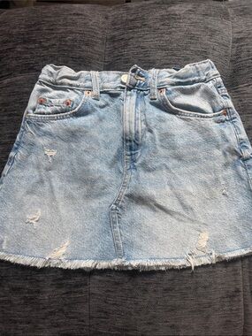 Zara Light Blue Distressed Denim Mini Skirt